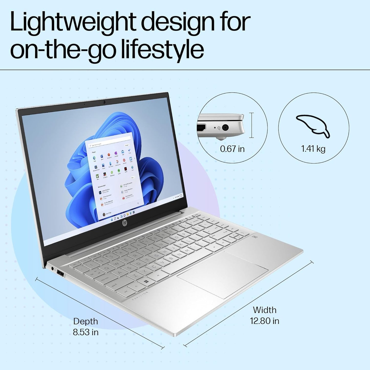 HP Pavilion 14 12th Gen Intel Core i5 8GB RAM/512GB SSD 14 inch(35.6cm) IPS Micro-Edge FHD Laptop/Intel Iris Xe Graphics/B&O/Win 11/Backlit KB/MSO 2021/Natural Silver, 14-dv2053TU