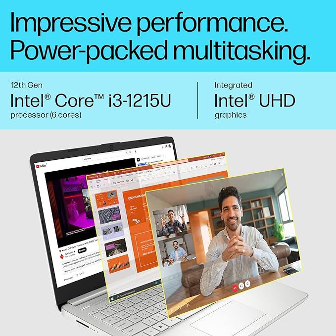 HP Laptop 15s, 12th Gen Intel Core i3, 15.6-inch (39.6 cm), 8GB DDR4, 512GB SSD, Thin & Light, Dual Speakers (Win 11, MSO 2021, Silver, 1.69 kg), FQ5327TU