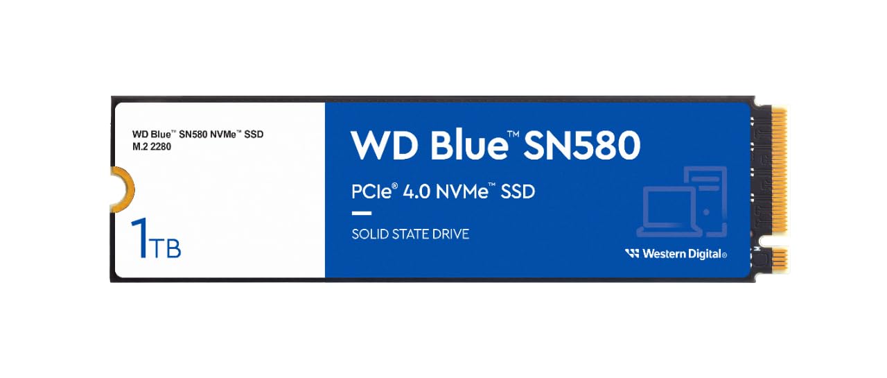 Western Digital WD Blue SN580 NVMe 1TB, Upto 4150MB/s, 5 Y Warranty, PCIe Gen 4 NVMe M.2 (2280), Internal Solid State Drive (SSD) (WDS100T3B0E)