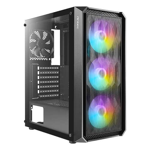Antec NX292 ATX Mid-Tower Case, Tempered Glass Side Panel, Full Side View, Pre-Installed 4 x 120mm in Front, Black