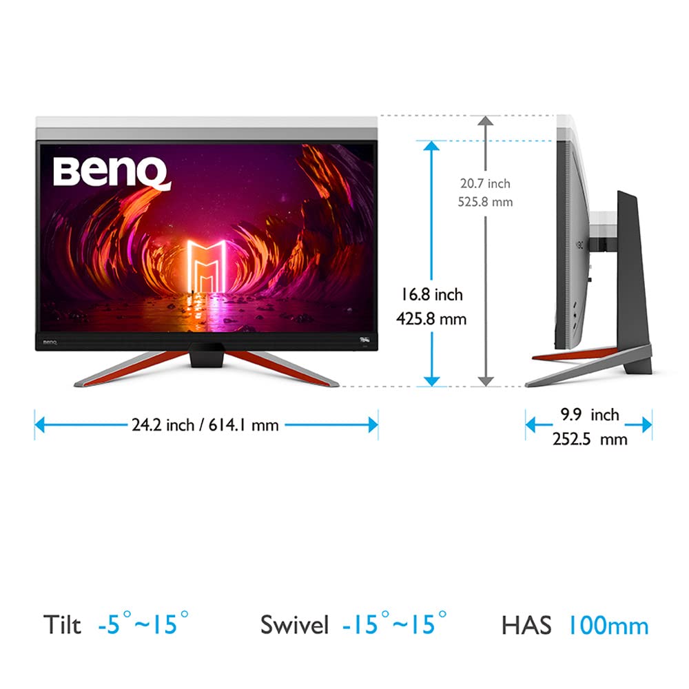 BenQ Mobiuz EX2710S 27 Inch 1080p Full HD IPS Gaming Monitor, 165Hz, 1ms, AMD Freesync Premium, HDR 400 Nits, 99% sRGB, 5W Speakers, Height Adjustable, Eye Care, Dual HDMI 2.0, Display Port