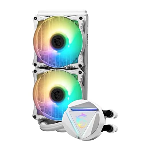 MSI MAG CORELIQUID 240R v2 White (AIO CPU Liquid Cooler, 240 Radiator, Radiator Pump Design, 2 x 120mm ARGB Fans, Intel 1151/1200/2066, AMD AM4/AM2/AM3/FM2)