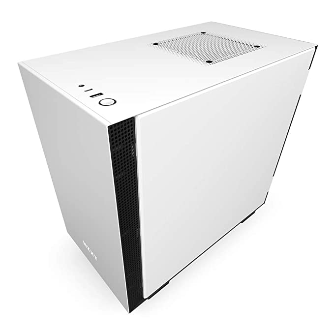 Nzxt H210 Tempered Glass Mini-ITX Computer Cabinet/Gaming Case, Front USB Type-C Port with 2x120mm Fans - White, Black