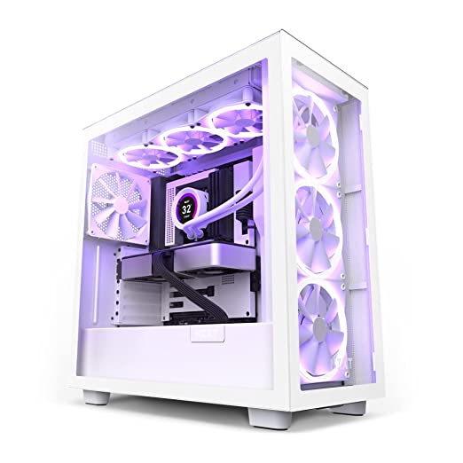 NZXT H7 Elite ATX Mid-Tower Computer Case/ Gaming Cabinet - White | Support - Mini-ITX, Micro-ATX, ATX, and EATX | Pre-Installed 3 x 140 mm RGB Front Fans and 1 x 140 mm Rear Fan - CM-H71EW-01