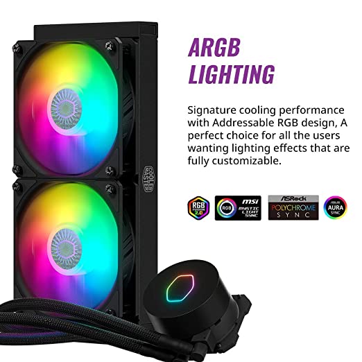 Cooler Master MasterLiquid ML240L ARGB V2, Close-Loop AIO CPU Liquid Cooler, 3rd Gen Dual Chamber Pump, Dual SickleFlow 120mm for AMD Ryzen/Intel LGA 1200/1151 (MLW-D24M-A18PA-R2)