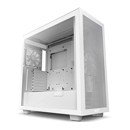 NZXT H7 Flow ATX Mid-Tower Computer Case/ Gaming Cabinet - White | Support - Mini-ITX, Micro-ATX, ATX, and EATX (Up to 272mm) | Pre-Installed 2 x 120 mm Fans - CM-H71FW-01