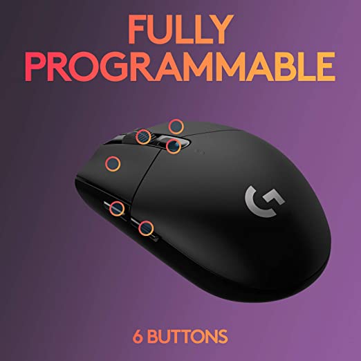 Logitech G304 Lightspeed Wireless Gaming Mouse, Hero Sensor, 12,000 DPI, Lightweight, 6 Programmable Buttons, 250h Battery Life, On-Board Memory, Compatible with PC/Mac - Black