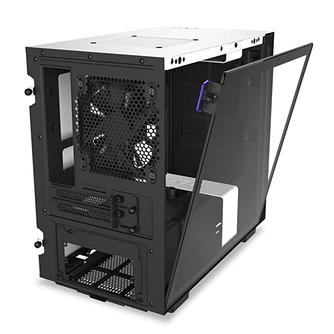 Nzxt H210 Tempered Glass Mini-ITX Computer Cabinet/Gaming Case, Front USB Type-C Port with 2x120mm Fans - White, Black