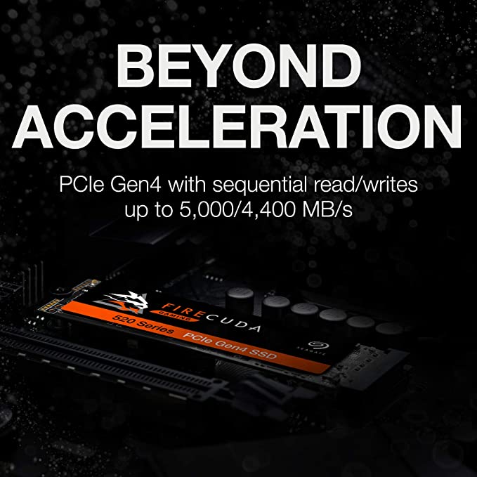 Seagate Firecuda 520 SSD 500GB/1TB/2TB up to 5000 MB/s - Performance Internal M.2 NVMe PCIe Gen4 X4 for Gaming Desktop Laptop (ZP1000GM3A002)
