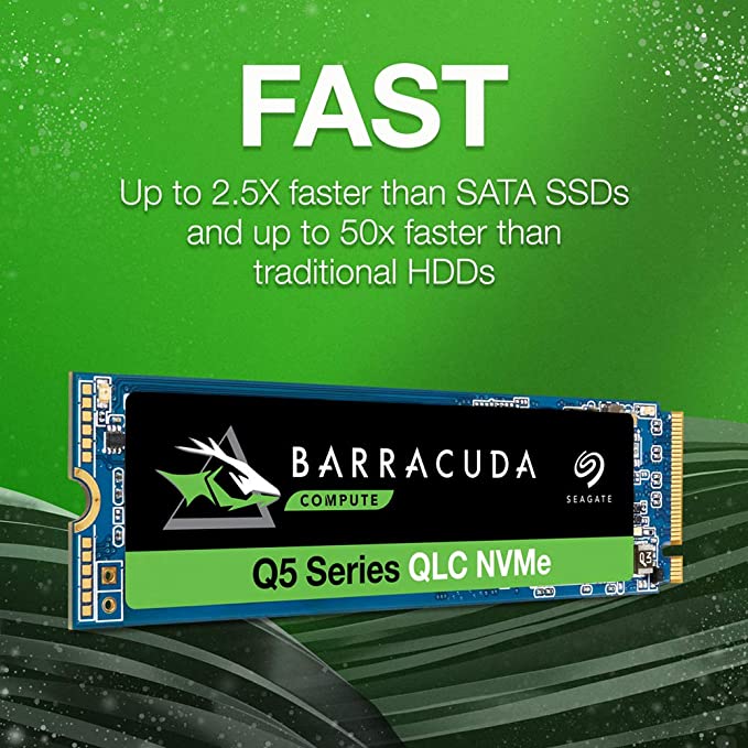 Seagate Barracuda Q5 SSD 500GB/2TB up to 2400 MB/s - Internal M.2 NVMe PCIe Gen3 ×4, 3D QLC for Desktop or Laptop, 1-Year Rescue Services (ZP500CV3A001)
