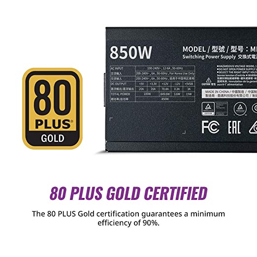Cooler Master MWE Gold 850 V2 80 Plus Gold Certified, Fully Modular Power Supply - Black