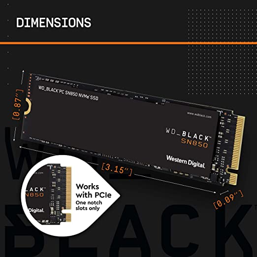 Western Digital SN850 500GB, PCIe Gen 4 SSD 7000MB/s R, 4100MB/s W WD for Gaming & Content Creators - Black