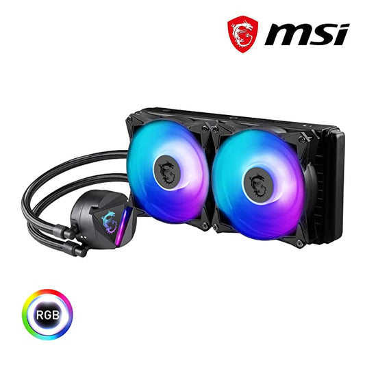 MSI MAG CORELIQUID 280R AIO CPU Liquid Cooler - Rotatable ARGB Blockhead, Integrated Radiator Pump, Split-Flow Water Cooling, Evaporation-Proof Tubing, AMD & Intel Compatible