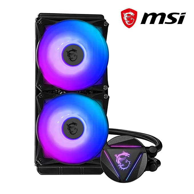 MSI MAG CORELIQUID 280R AIO CPU Liquid Cooler - Rotatable ARGB Blockhead, Integrated Radiator Pump, Split-Flow Water Cooling, Evaporation-Proof Tubing, AMD & Intel Compatible