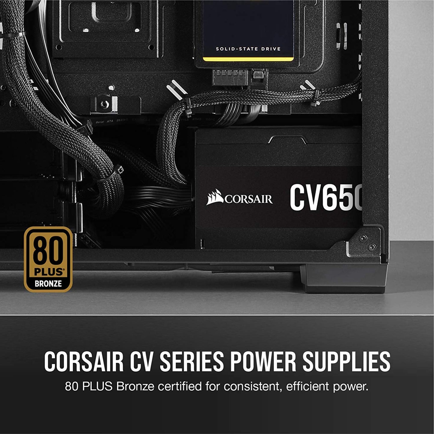 Corsair CV650, CV Series, 80 Plus Bronze Certified, 650 Watt Non-Modular Power Supply - Black