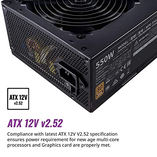 Cooler Master MWE 550 Bronze V2 230v, 80 Plus Bronze Certified, Non-Modular Power Supply – Black