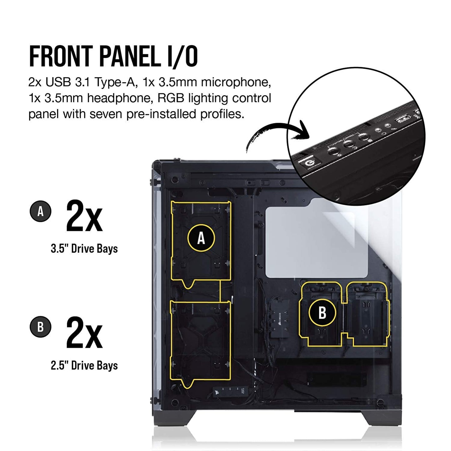 Corsair Crystal 570X RGB Mid-Tower Case, 3 RGB Fans, Tempered Glass - Black