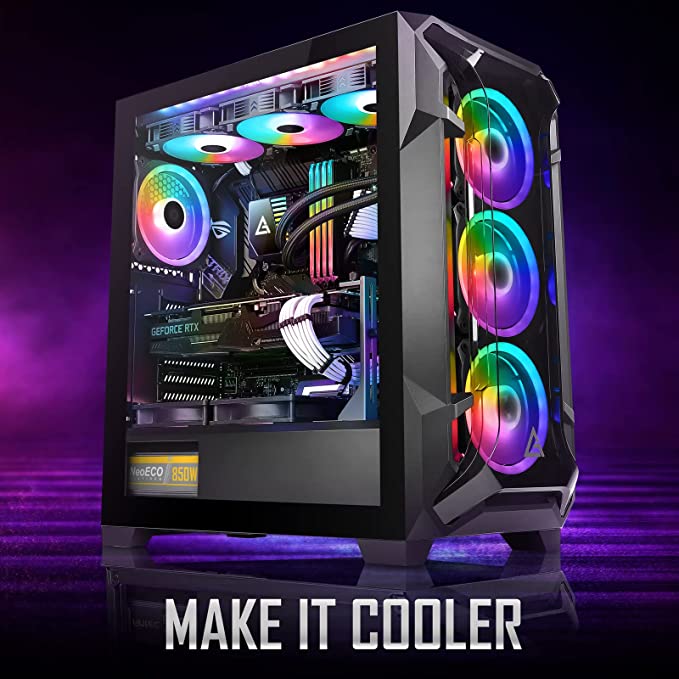 Antec DF600 Flux Mid-Tower ATX Computer Cabinet/Gaming Case | Built in Fan Controller | 4 mm Tempered Glass Side Panel with 3 x 120mm ARGB Fans + 2 x 120 mm Black Fans