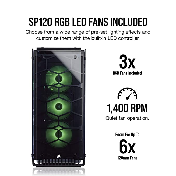 Corsair Crystal 570X RGB Mid-Tower Case, 3 RGB Fans, Tempered Glass - Black