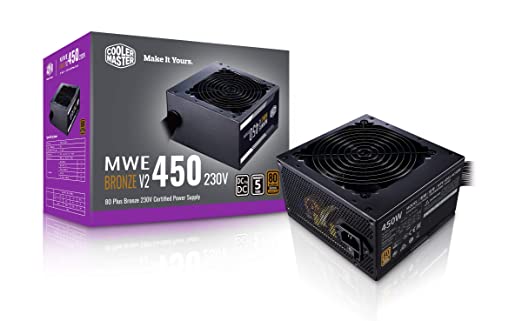 Cooler Master MWE 450 Bronze V2 230v, 80 Plus Bronze Certified, Non-Modular Power Supply (Black)