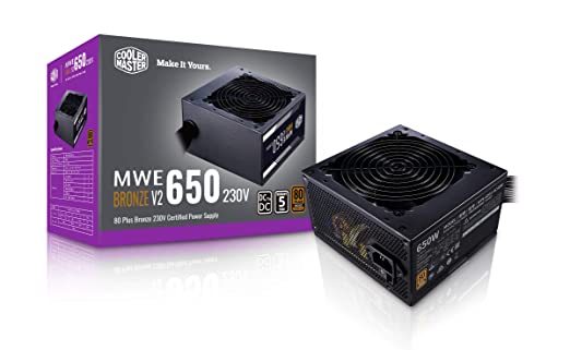 Cooler Master MWE 650 Bronze V2 230v, 80 Plus Bronze Certified, Non-Modular Power Supply – Black
