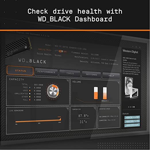 Western Digital SN850 500GB, PCIe Gen 4 SSD 7000MB/s R, 4100MB/s W WD for Gaming & Content Creators - Black
