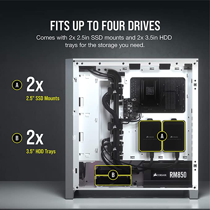 Corsair iCUE 4000X RGB Mid-Tower ATX Case, White (CC-9011205-WW)