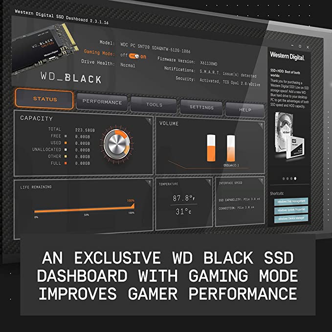 Western Digital WD Black PCIe NVMe SSD, 3400MB/s R, 2900MB/s W 2TB
