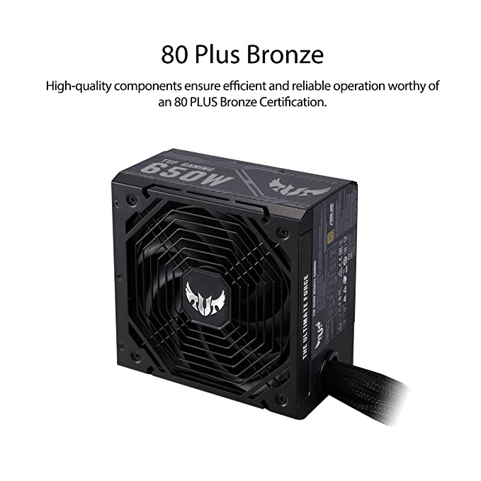 ASUS TUF Gaming 650W Bronze PSU, Power Supply(Axial-tech Fan Design, Dual Ball Fan Bearings, 0dB Technology, 80 Plus Bronze Certification, 80cm 8-pin CPU Connector, 6-Year Warranty) (90YE00D1-B0NA00)