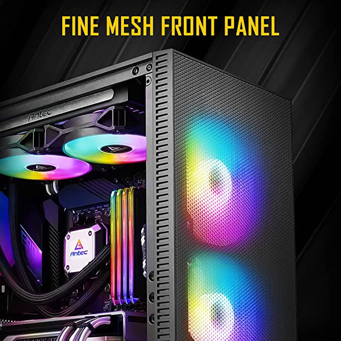 Antec NX410 Mid Tower Black Gaming Cabinet I Computer Case I ATX, Micro-ATX, ITX Motherboard Support I Tempered Glass Side Panel I 2 x 140 mm ARGB Fan in Front & 1 x 120 mm ARGB Fan in Rear Included