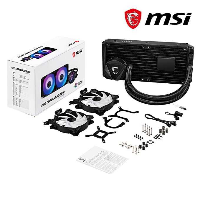 MSI MAG CORELIQUID 280R AIO CPU Liquid Cooler - Rotatable ARGB Blockhead, Integrated Radiator Pump, Split-Flow Water Cooling, Evaporation-Proof Tubing, AMD & Intel Compatible