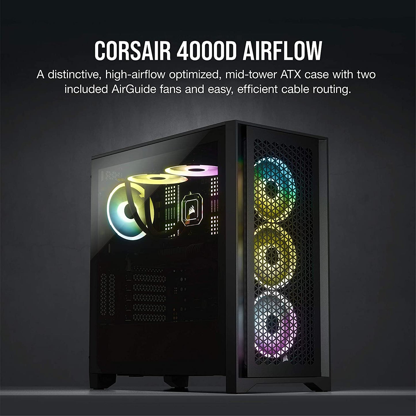 Corsair Tempered Glass, Alloy Steel 4000D Airflow Tempered Glass Mid-Tower ATX Case, Black (CC-9011200-WW)