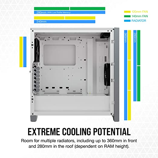 Corsair 4000D Airflow Tempered Glass Mid-Tower ATX Computer Case/ Gaming Cabinet - White - CC-9011201-WW