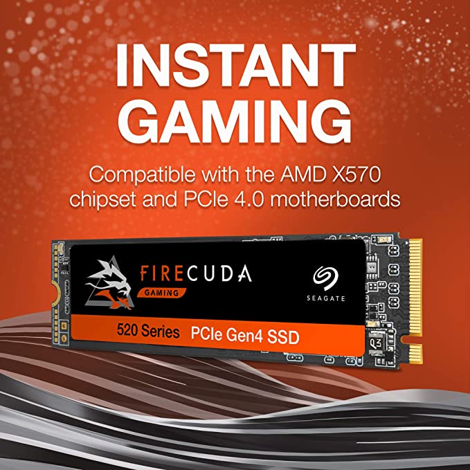 Seagate Firecuda 520 SSD 500GB/1TB/2TB up to 5000 MB/s - Performance Internal M.2 NVMe PCIe Gen4 X4 for Gaming Desktop Laptop (ZP1000GM3A002)