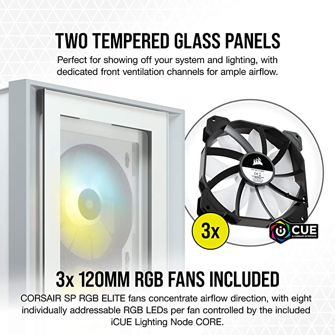 Corsair iCUE 4000X RGB Mid-Tower ATX Case, White (CC-9011205-WW)