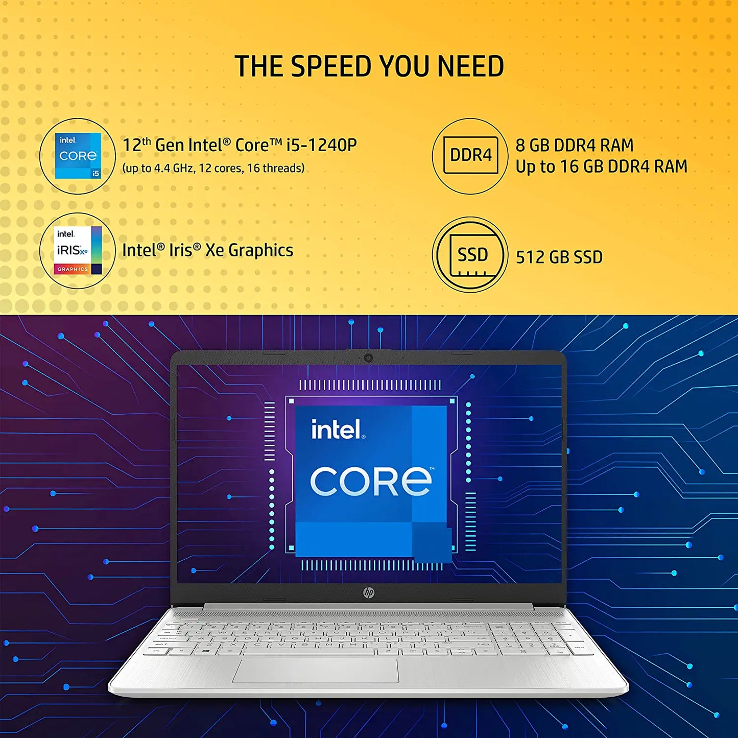 HP 15s 12th Gen Intel Core i5 8GB RAM/512GB SSD 15.6inches(39.6cm) FHD, Micro-Edge Display/Intel Iris Xe Graphics/Dual Speakers/Windows 11 Home /Alexa Built-in/Backlit KB/MSO 2021/1.69kg, 15s-fq5329TU