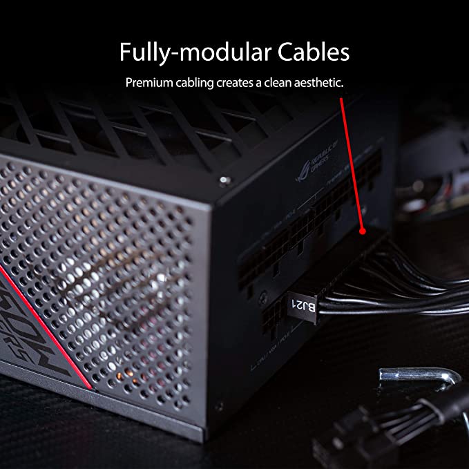 ASUS ROG Strix 1000W Gold PSU, Power Supply (ROG heatsinks, Axial-tech Fan Design, Dual Ball Fan Bearings, 0dB Technology, 80 Plus Gold Certification, Fully Modular Cables, 10-Year Warranty) (90YE00A5-B0NA00)