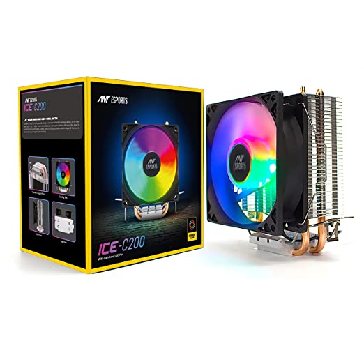 Ant Esports ICE-C200 CPU Cooler/CPU Fan with Rainbow LED Fan | Support - Intel LGA1150, LGA1151, LGA1155, LGA1156, LGA1200, LGA1700 & AMD FM1, FM2, AM2, AM3, AM4