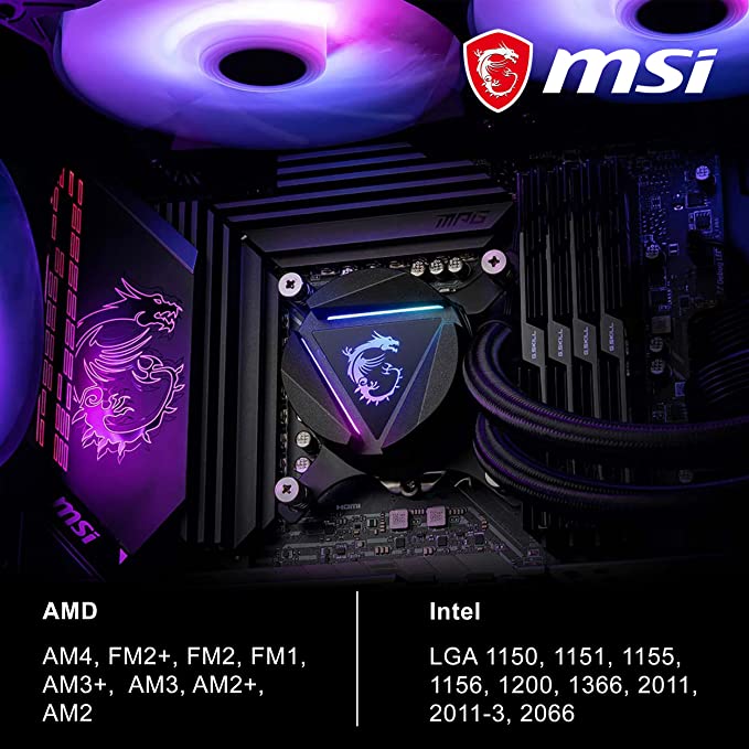 MSI MAG CORELIQUID 280R AIO CPU Liquid Cooler - Rotatable ARGB Blockhead, Integrated Radiator Pump, Split-Flow Water Cooling, Evaporation-Proof Tubing, AMD & Intel Compatible
