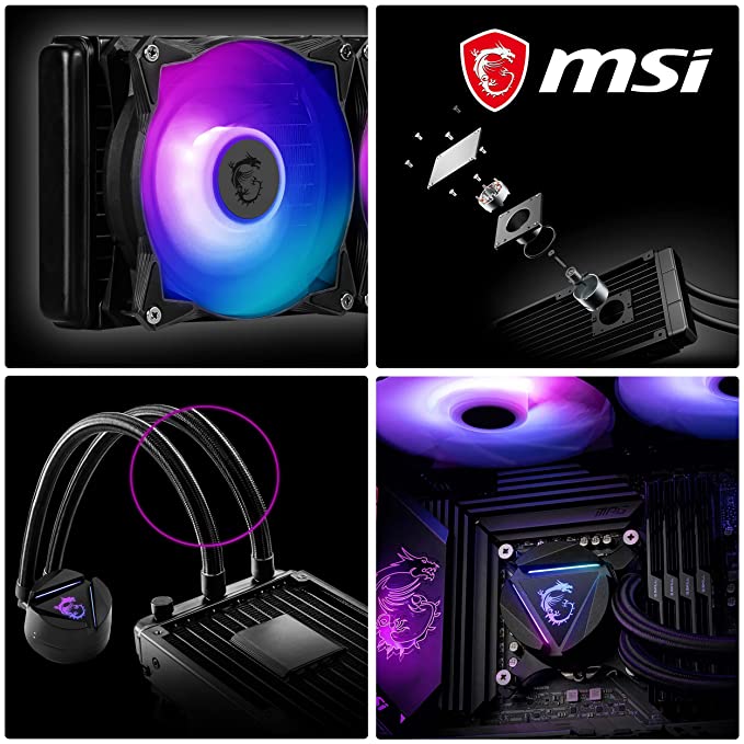 MSI MAG CORELIQUID 280R AIO CPU Liquid Cooler - Rotatable ARGB Blockhead, Integrated Radiator Pump, Split-Flow Water Cooling, Evaporation-Proof Tubing, AMD & Intel Compatible