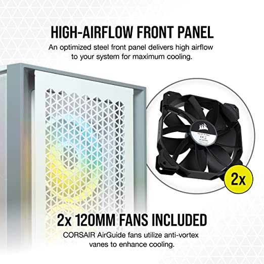 Corsair 4000D Airflow Tempered Glass Mid-Tower ATX Computer Case/ Gaming Cabinet - White - CC-9011201-WW