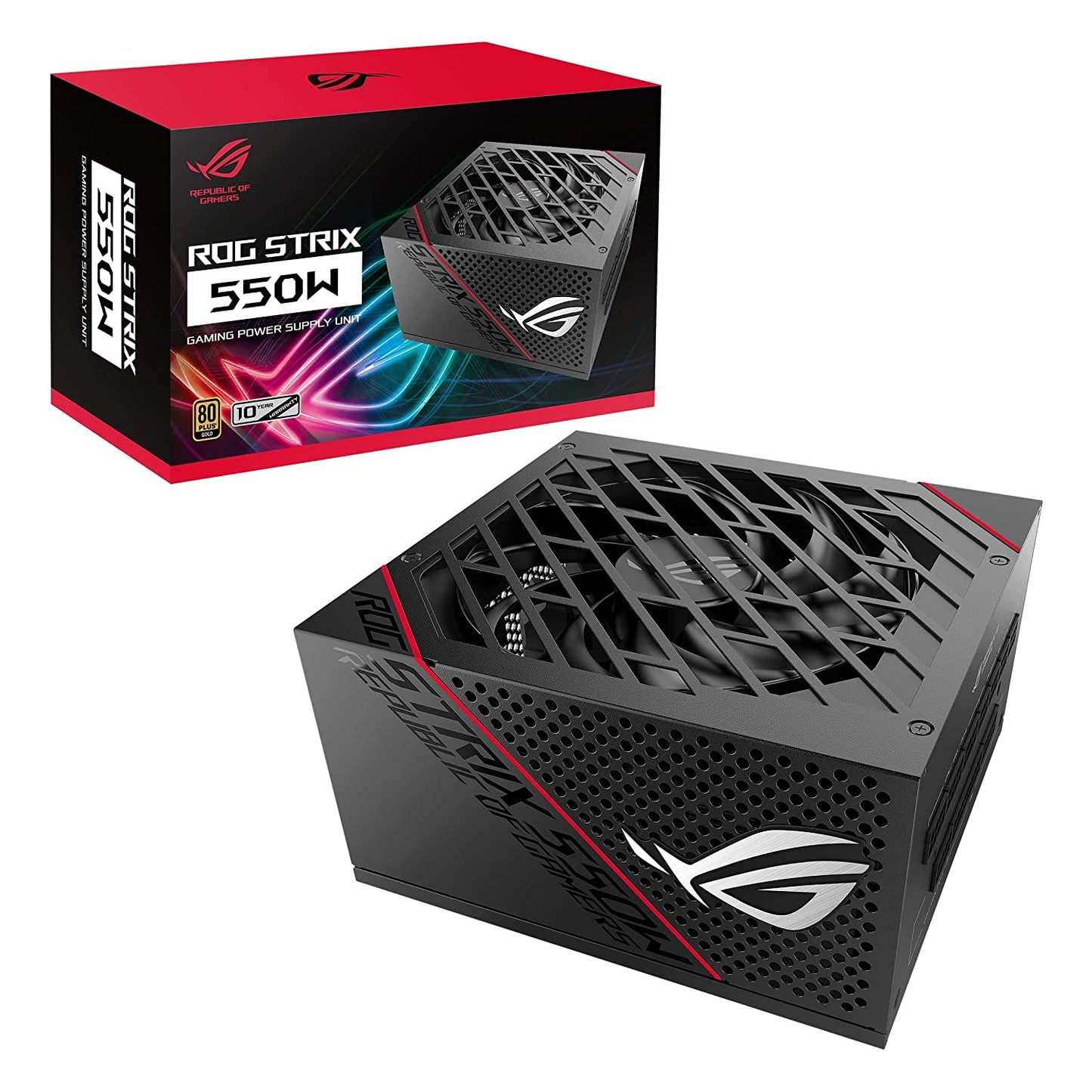 ASUS ROG Strix 550W Gold PSU, Power Supply (ROG heatsinks, Axial-tech Fan Design, Dual-Ball Fan Bearings, 0dB Technology, 80 Plus Gold Certification, Fully Modular Cables, 10-Year Warranty)