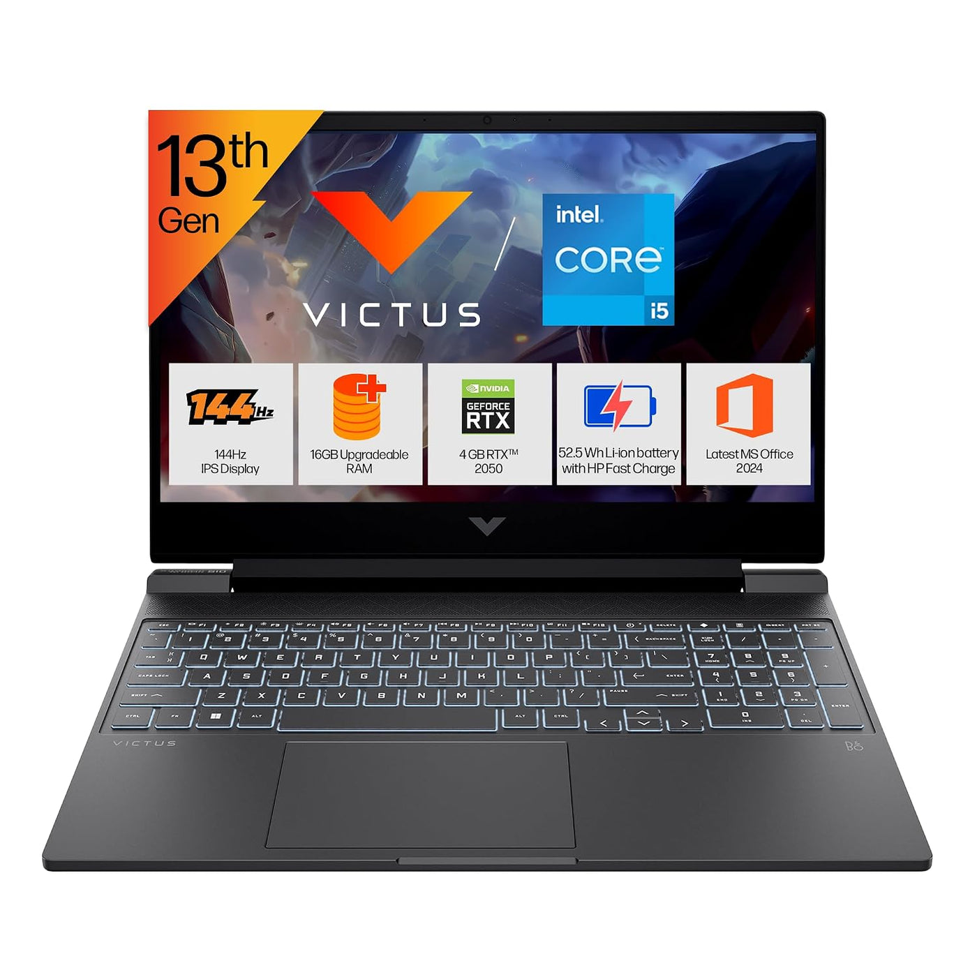 HP Victus, 13th Gen Intel Core i5-13420H, 4GB RTX 2050, 16GB DDR4 (Upgradeable) 512GB SSD, 144Hz, IPS, 300 nits, FHD, 15.6''/39.6cm, Win11, M365* Office24, Mica Silver, 2.3kg, fa2703tx Gaming Laptop