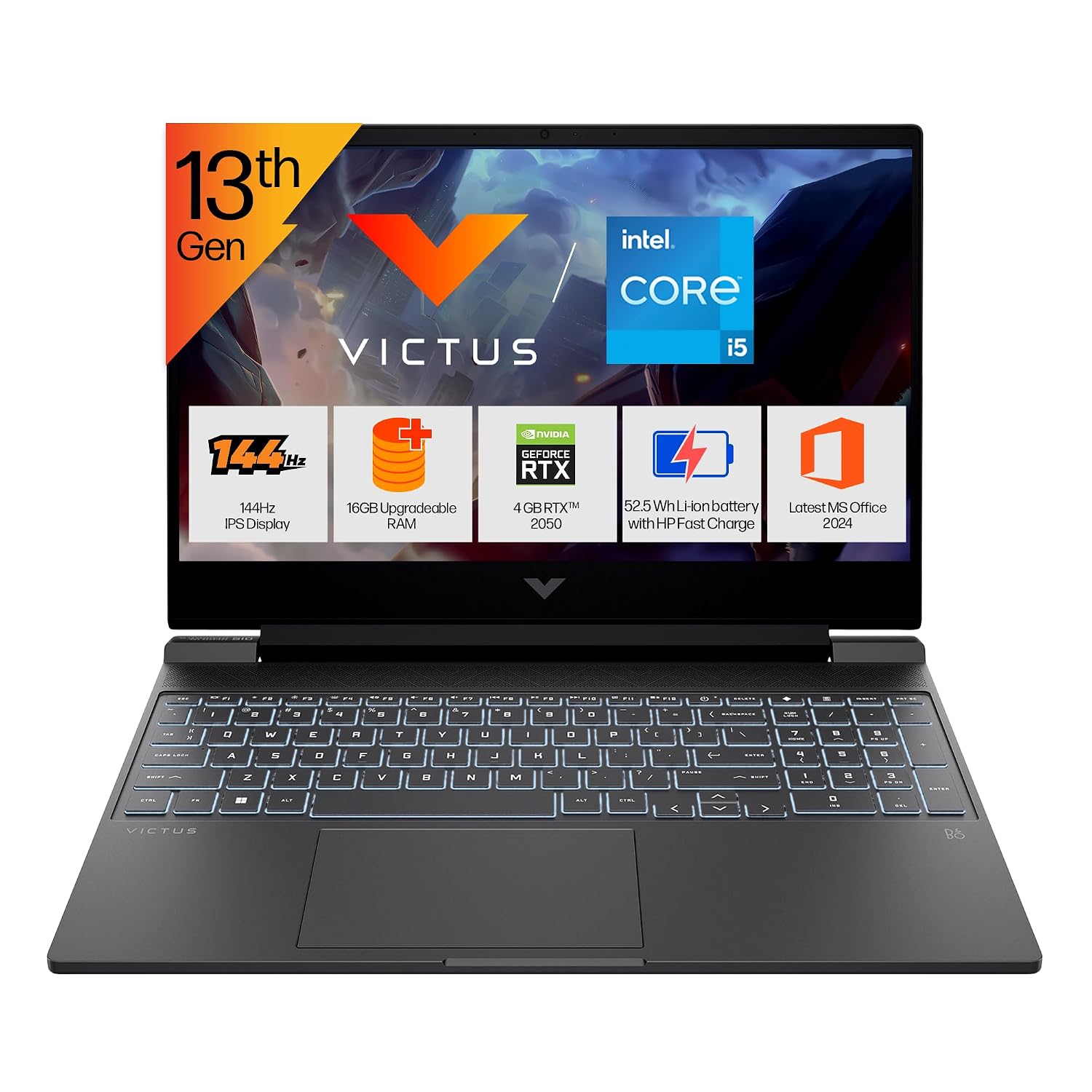 HP Victus, 13th Gen Intel Core i5-13420H, 4GB RTX 2050, 16GB DDR4 (Upgradeable) 512GB SSD, 144Hz, IPS, 300 nits, FHD, 15.6''/39.6cm, Win11, M365* Office24, Mica Silver, 2.3kg, fa2703tx Gaming Laptop