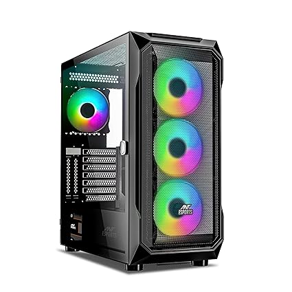 Ant Esports ICE- 410TG Mid- Tower Computer Case/Gaming Cabinet with Type C - Black | Support E-ATX, ATX, M-ATX, ITX | Pre-Installed 3 x 120 mm ARGB Front Fans and 1 x 120mm ARGB Rear Fan