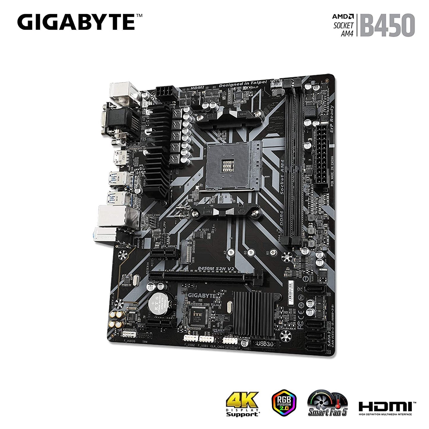 GIGABYTE AMD B450M S2H V2 Ultra Durable Motherboard with Digital VRM Solution, GIGABYTE Gaming LAN and Bandwidth Management, PCIe Gen3 x4 M.2, RGB LED Strip Header