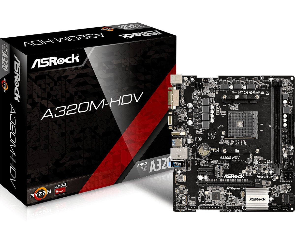 ASRock A320M-HDV R4.0 BIOS Updated for Ryzen 3rd Gen Processors with 4 SATA3, 1 Ultra M.2 PCIe Gen3 x4 & SATA3 DDR4 Micro ATX Motherboard