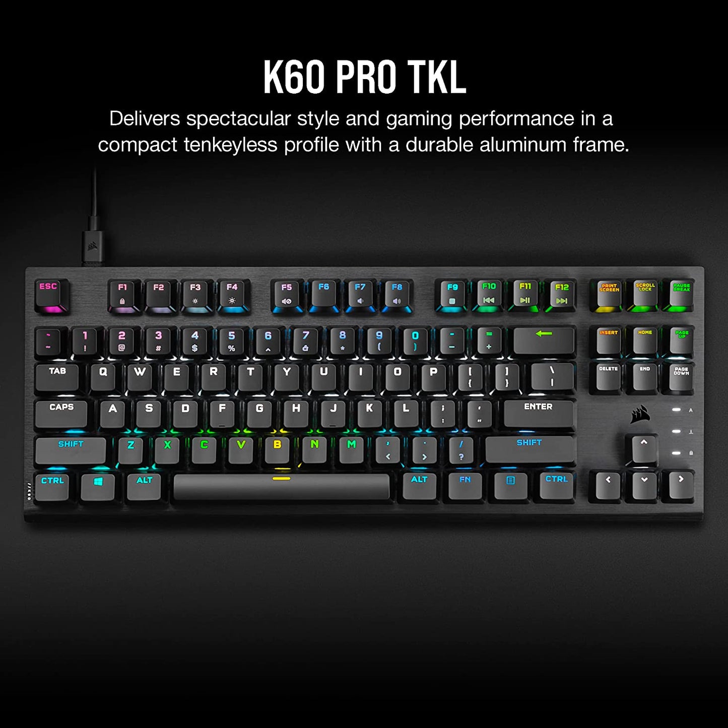 CORSAIR K60 PRO TKL RGB Tenkeyless Optical-Mechanical Gaming Keyboard - OPX Switches - Brushed Aluminum Frame - Detachable USB Type-C Cable - Per-Key RGB