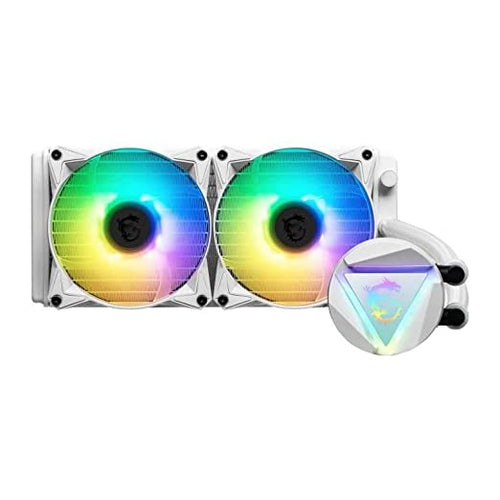 MSI MAG CORELIQUID 240R v2 White (AIO CPU Liquid Cooler, 240 Radiator, Radiator Pump Design, 2 x 120mm ARGB Fans, Intel 1151/1200/2066, AMD AM4/AM2/AM3/FM2)