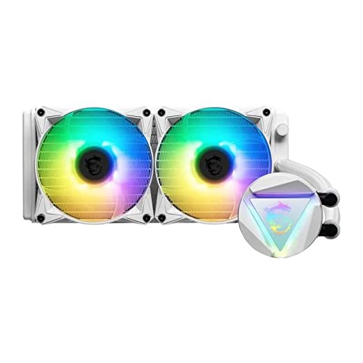 MSI MAG CORELIQUID 240R v2 White (AIO CPU Liquid Cooler, 240 Radiator, Radiator Pump Design, 2 x 120mm ARGB Fans, Intel 1151/1200/2066, AMD AM4/AM2/AM3/FM2)